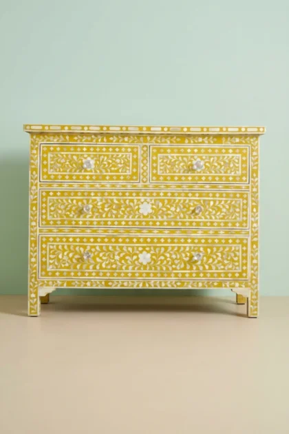 Bone Inlay Floral Chest Of 4 Drawer Yellow, buy bone inlay floral chest, luxury bone inlay floral chest, handcrafted bone inlay floral chest, handmade bone inlay floral chest, bone inlay floral giftbone-inlay-floral-chest-of-4-drawer-yellow-bone-inlay-furniture-chest-of-drawers-drawers-cabinet-floral-design-floral-pattern-flower-motif-handmade-bone-inlay-storage-01.webp
