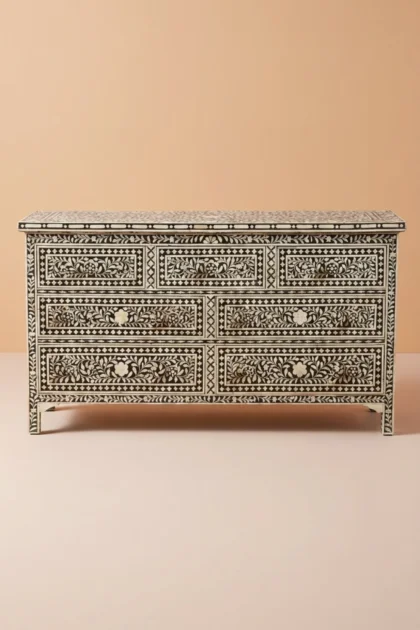 Bone Inlay Floral Chest of 7 Drawers Black, buy bone inlay floral chest, luxury bone inlay floral chest, handcrafted bone inlay floral chest, handmade bone inlay floral chest, bone inlay floral giftbone-inlay-floral-chest-of-7-drawers-black-black-furniture-bone-inlay-furniture-chest-of-drawers-drawers-cabinet-floral-design-floral-pattern-flower-motif-handmade-bon-01.webp