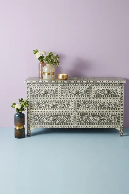 Bone Inlay Floral Chest Of 7 Drawers Grey, buy bone inlay floral chest, luxury bone inlay floral chest, handcrafted bone inlay floral chest, handmade bone inlay floral chest, bone inlay floral giftbone-inlay-floral-chest-of-7-drawers-grey-bone-inlay-furniture-chest-of-drawers-drawers-cabinet-floral-design-floral-pattern-flower-motif-grey-furniture-handmade-bone-i-01.webp