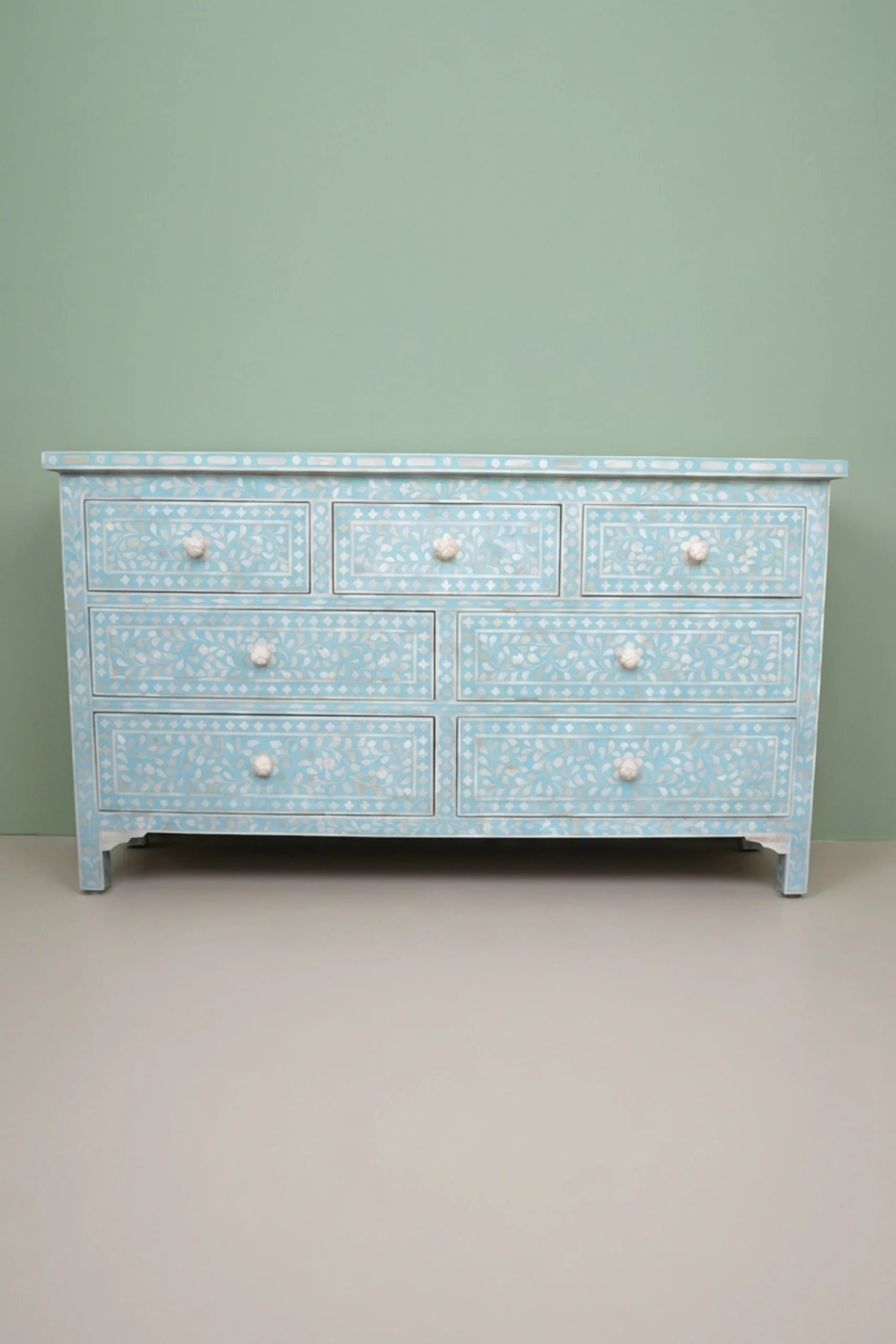 Bone Inlay Floral Chest of 7 Drawers Turquoise, buy bone inlay floral chest, luxury bone inlay floral chest, handcrafted bone inlay floral chest, handmade bone inlay floral chest, bone inlay, bonebone-inlay-floral-chest-of-7-drawers-turquoise-bone-inlay-furniture-chest-of-drawers-drawers-cabinet-floral-design-floral-pattern-flower-motif-handmade-bone-inlay-01.webp