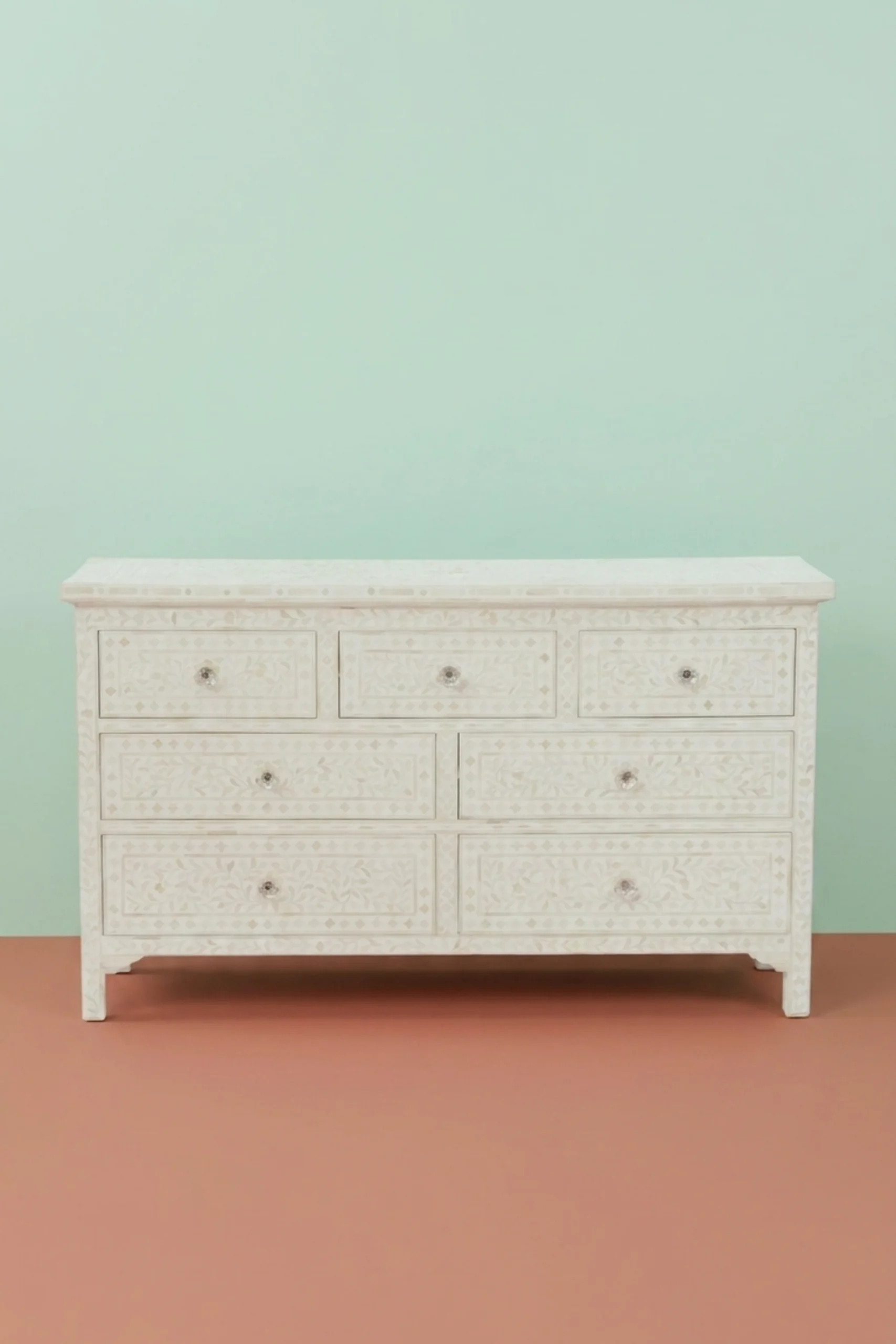 Bone Inlay Floral Chest of 7 Drawers White, buy bone inlay floral chest, luxury bone inlay floral chest, handcrafted bone inlay floral chest, handmade bone inlay floral chest, bone inlay floral giftbone-inlay-floral-chest-of-7-drawers-white-bone-inlay-furniture-chest-of-drawers-drawers-cabinet-floral-design-floral-pattern-flower-motif-handmade-bone-inlay-storage-01.webp
