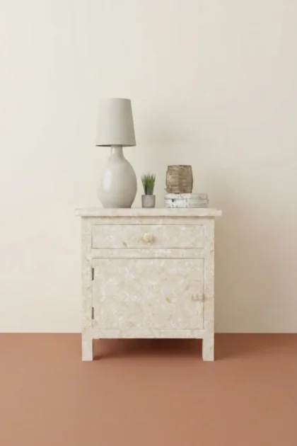 Bone Inlay Geometric Bedside 1 Drawer 1 Door Biege, buy bone inlay geometric bedside, luxury bone inlay geometric bedside, handcrafted bone inlay geometric bedside, bone inlay geometric bedside onlinebone-inlay-geometric-bedside-1-drawer-1-door-biege-bedside-table-bone-inlay-furniture-geometric-design-geometric-pattern-handmade-bone-inlay-nightstand-01.webp