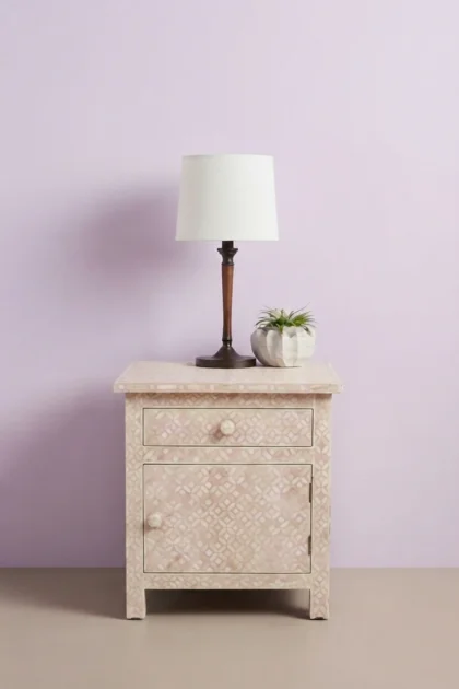 Bone Inlay Geometric Bedside 1 Drawer 1 Door Blush Pink, buy bone inlay geometric bedside, luxury bone inlay geometric bedside, handcrafted bone inlay geometric bedside, bone inlay geometric giftbone-inlay-geometric-bedside-1-drawer-1-door-blush-pink-bedside-table-bone-inlay-furniture-geometric-design-geometric-pattern-handmade-bone-inlay-night-01.webp