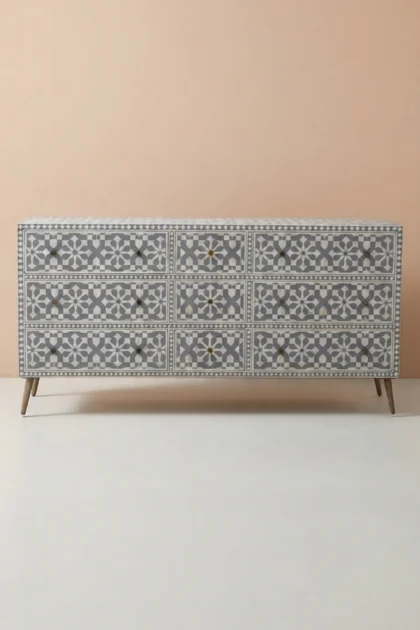 Bone Inlay Moroccan 9 Drawer Chest Grey, buy bone inlay moroccan drawer, luxury bone inlay moroccan drawer, handcrafted bone inlay moroccan drawer, handmade bone inlay moroccan drawer, bone inlaybone-inlay-moroccan-9-drawer-chest-grey-bone-inlay-furniture-chest-of-drawers-drawers-cabinet-grey-furniture-handmade-bone-inlay-moroccan-design-storage-furniture-01.webp