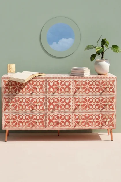 Bone Inlay Moroccan 9 Drawer Chest Orange, buy bone inlay moroccan drawer, luxury bone inlay moroccan drawer, handcrafted bone inlay moroccan drawer, handmade bone inlay moroccan drawer, bone inlaybone-inlay-moroccan-9-drawer-chest-orange-bone-inlay-furniture-chest-of-drawers-drawers-cabinet-handmade-bone-inlay-moroccan-design-storage-furniture-01.webp