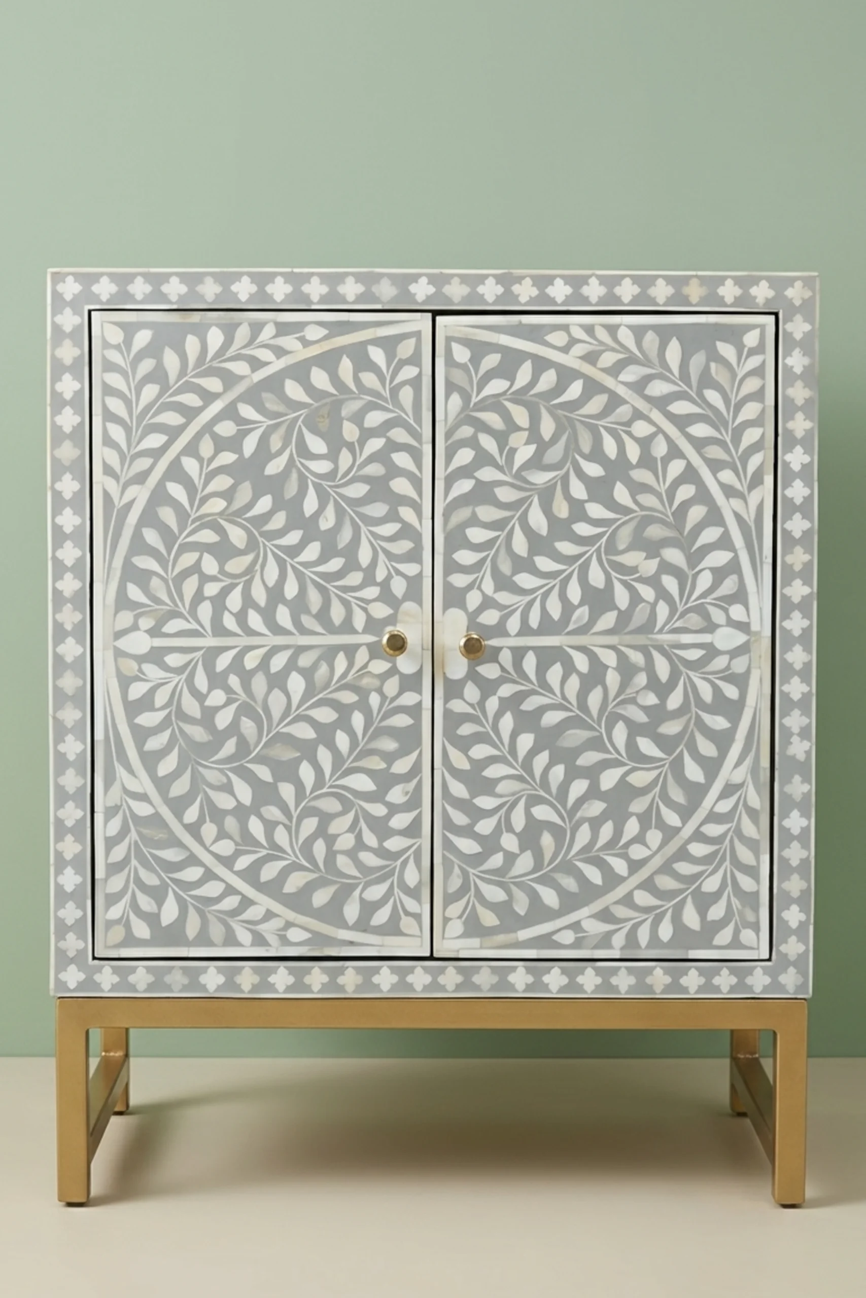 Bone Inlay Scroll Vine 2 Door Cabinet Grey, buy bone inlay scroll vine, luxury bone inlay scroll vine, handcrafted bone inlay scroll vine, handmade bone inlay scroll vine, bone inlay scroll vine indiabone-inlay-scroll-vine-2-door-cabinet-grey-bone-inlay-furniture-chest-of-drawers-grey-furniture-handmade-bone-inlay-storage-cabinet-vine-pattern-01.webp