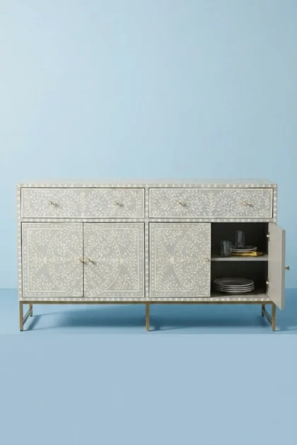 Bone Inlay Scroll Vine Buffet Grey, buy bone inlay scroll vine, luxury bone inlay scroll vine, handcrafted bone inlay scroll vine, handmade bone inlay scroll vine, bone inlay scroll vine online, bonebone-inlay-scroll-vine-buffet-grey-bone-inlay-furniture-buffet-cabinet-grey-furniture-handmade-bone-inlay-sideboard-vine-pattern-01.webp