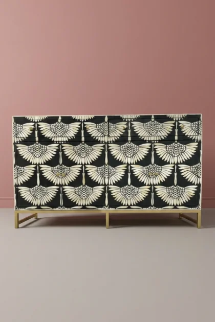 Bone Inlay Swan Buffet Black, buy bone inlay swan buffet, luxury bone inlay swan buffet, handcrafted bone inlay swan buffet, handmade bone inlay swan buffet, bone inlay swan buffet online, bone inlaybone-inlay-swan-buffet-black-black-furniture-bone-inlay-furniture-buffet-cabinet-handmade-bone-inlay-sideboard-01.webp