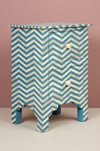 Chevron Bone Inlay Bedside 2 Drawer Aqua, buy chevron bone inlay bedside, luxury chevron bone inlay bedside, handcrafted chevron bone inlay bedside, handmade chevron bone inlay bedside, chevron bonechevron-bone-inlay-bedside-2-drawer-aqua-bedside-table-bone-inlay-furniture-chevron-pattern-handmade-bone-inlay-nightstand-01.webp