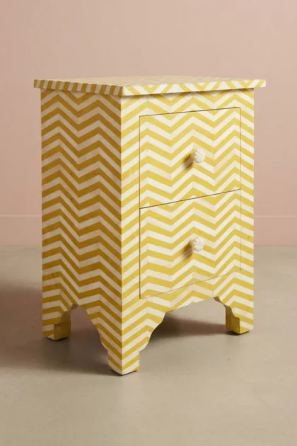 Chevron Bone Inlay Bedside 2 Drawer Yellow, buy chevron bone inlay bedside, luxury chevron bone inlay bedside, handcrafted chevron bone inlay bedside, handmade chevron bone inlay bedside, chevron bonechevron-bone-inlay-bedside-2-drawer-yellow-bedside-table-bone-inlay-furniture-chevron-pattern-handmade-bone-inlay-nightstand-yellow-furniture-01.webp