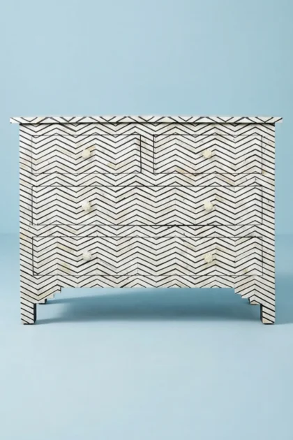 Chevron Bone Inlay Chest of Four Drawers Black, buy chevron bone inlay chest, luxury chevron bone inlay chest, handcrafted chevron bone inlay chest, handmade chevron bone inlay chest, chevron bonechevron-bone-inlay-chest-of-four-drawers-black-black-furniture-bone-inlay-furniture-chest-of-drawers-chevron-pattern-drawers-cabinet-handmade-bone-inlay-storage-fu-01.webp