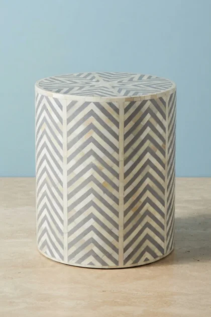 Chevron Bone Inlay Stool Grey, buy chevron bone inlay stool, luxury chevron bone inlay stool, handcrafted chevron bone inlay stool, handmade chevron bone inlay stool, chevron bone inlay stool onlinechevron-bone-inlay-stool-grey-accent-stool-bone-inlay-furniture-chevron-pattern-grey-furniture-handmade-bone-inlay-stool-01.webp