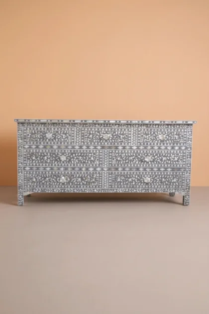 Dark Grey Mother Of Pearl Inlay Chest Of 7 Drawers Large, buy dark grey mother pearl, luxury dark grey mother pearl, handcrafted dark grey mother pearl, handmade dark grey mother pearl, dark greydark-grey-mother-of-pearl-inlay-chest-of-7-drawers-large-chest-of-drawers-drawers-cabinet-grey-furniture-mop-inlay-furniture-mother-of-pearl-inlay-storag-01.webp