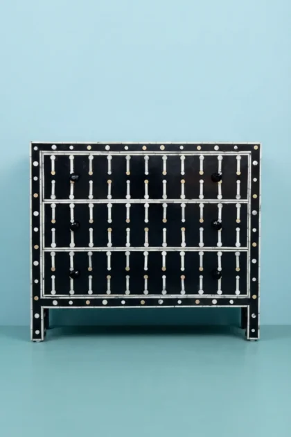 Dot Bone Inlay 3 Drawer Chest Black, buy dot bone inlay drawer, luxury dot bone inlay drawer, handcrafted dot bone inlay drawer, handmade dot bone inlay drawer, dot bone inlay drawer online, dot bonedot-bone-inlay-3-drawer-chest-black-black-furniture-bone-inlay-furniture-chest-of-drawers-drawers-cabinet-handmade-bone-inlay-storage-furniture-01.webp