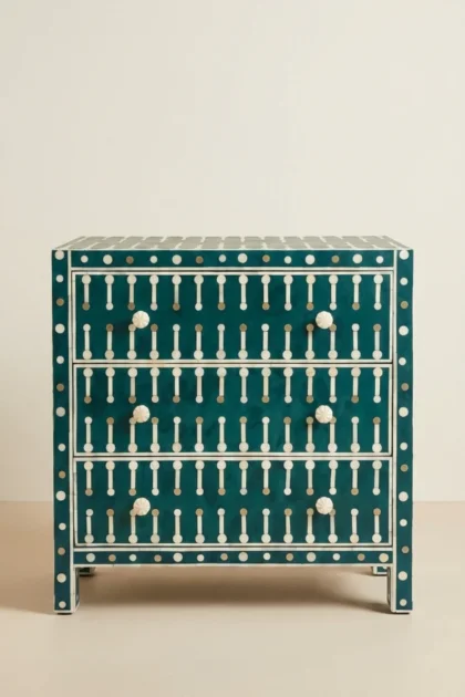 Dot Bone Inlay 3 Drawer Chest Dark Green, buy dot bone inlay drawer, luxury dot bone inlay drawer, handcrafted dot bone inlay drawer, handmade dot bone inlay drawer, dot bone inlay drawer online, dotdot-bone-inlay-3-drawer-chest-dark-green-bone-inlay-furniture-chest-of-drawers-drawers-cabinet-green-furniture-handmade-bone-inlay-storage-furniture-01.webp