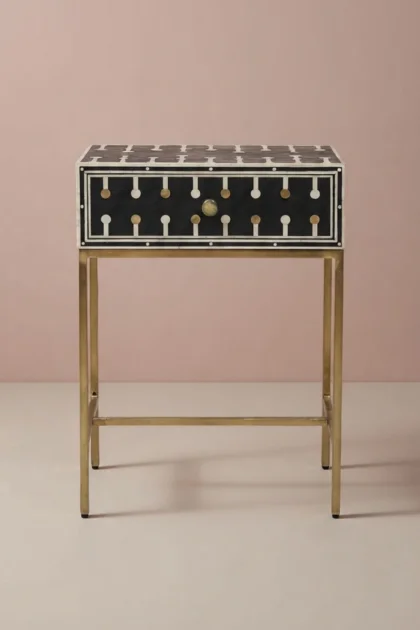 Dot Bone Inlay Nightstand 1 Drawer Black, buy dot bone inlay nightstand, luxury dot bone inlay nightstand, handcrafted dot bone inlay nightstand, handmade dot bone inlay nightstand, dot bone, dotdot-bone-inlay-nightstand-1-drawer-black-bedside-table-black-furniture-bone-inlay-furniture-handmade-bone-inlay-nightstand-01.webp