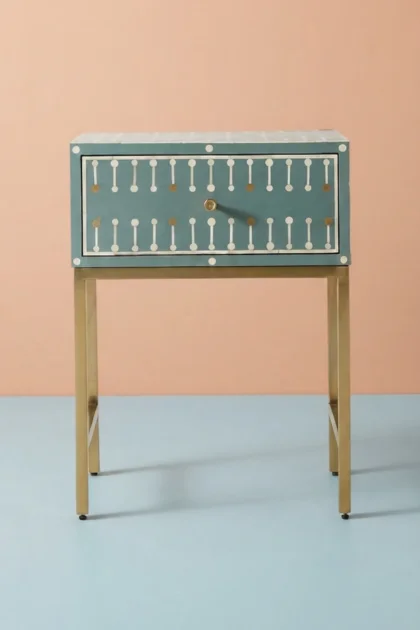 Dot Bone Inlay Nightstand 1 Drawer Dark Green, buy dot bone inlay nightstand, luxury dot bone inlay nightstand, handcrafted dot bone inlay nightstand, handmade dot bone inlay nightstand, dot bone, dotdot-bone-inlay-nightstand-1-drawer-dark-green-bedside-table-bone-inlay-furniture-green-furniture-handmade-bone-inlay-nightstand-01.webp