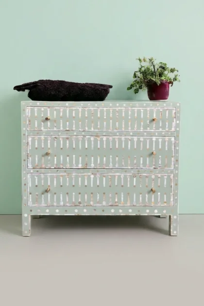 Dot MOP and Brass Inlay 3 Drawer Chest Light Green, buy dot mop and brass, luxury dot mop and brass, handcrafted dot mop and brass, handmade dot mop and brass, dot mop and brass online, dot mop, dotdot-mop-and-brass-inlay-3-drawer-chest-light-green-brass-furniture-chest-of-drawers-drawers-cabinet-green-furniture-metal-furniture-mop-inlay-furniture-mother-01.webp