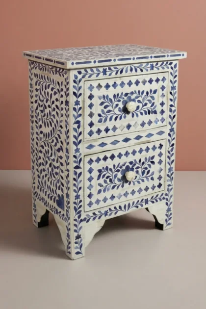 Ella Colored Bone Inlay Floral Bedside Navy Blue Table, buy ella colored bone inlay, luxury ella colored bone inlay, handcrafted ella colored bone inlay, handmade ella colored bone inlay, ella coloredella-colored-bone-inlay-floral-bedside-navy-blue-table-bedside-table-blue-furniture-bone-inlay-furniture-floral-design-floral-pattern-flower-motif-furni-01.webp