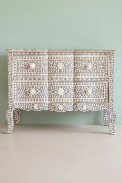 Estelle Bone Inlay 2 Drawer Chest Grey, buy estelle bone inlay drawer, luxury estelle bone inlay drawer, handcrafted estelle bone inlay drawer, handmade estelle bone inlay drawer, estelle bone, boneestelle-bone-inlay-2-drawer-chest-grey-bone-inlay-furniture-chest-of-drawers-drawers-cabinet-grey-furniture-handmade-bone-inlay-storage-furniture-01.webp