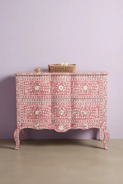 Estelle Mother of Pearl Inlay Curved Dresser Pink, buy estelle mother pearl inlay, luxury estelle mother pearl inlay, handcrafted estelle mother pearl inlay, handmade estelle mother pearl inlay, pearlestelle-mother-of-pearl-inlay-curved-dresser-pink-bedroom-storage-dresser-mop-inlay-furniture-mother-of-pearl-inlay-pink-furniture-01.webp