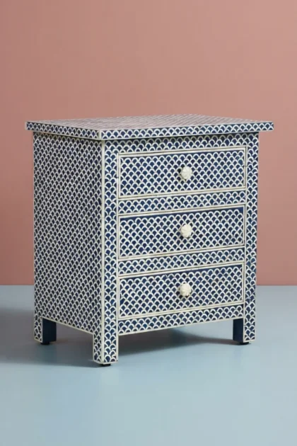 Fishscale Bone Inlay 3 Drawer Bedside Blue, buy fishscale bone inlay drawer, luxury fishscale bone inlay drawer, handcrafted fishscale bone inlay drawer, handmade fishscale bone inlay drawer, bonefishscale-bone-inlay-3-drawer-bedside-blue-bedside-table-blue-furniture-bone-inlay-furniture-handmade-bone-inlay-nightstand-01.webp