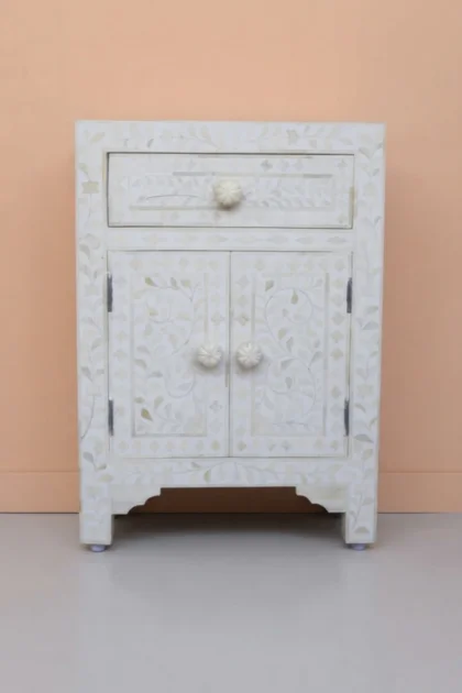 Floral Bone Inlay Bedside White, buy floral bone inlay bedside, luxury floral bone inlay bedside, handcrafted floral bone inlay bedside, handmade floral bone inlay bedside, floral bone inlay giftfloral-bone-inlay-bedside-white-bedside-table-bone-inlay-furniture-floral-design-floral-pattern-flower-motif-handmade-bone-inlay-nightstand-white-furniture-01.webp