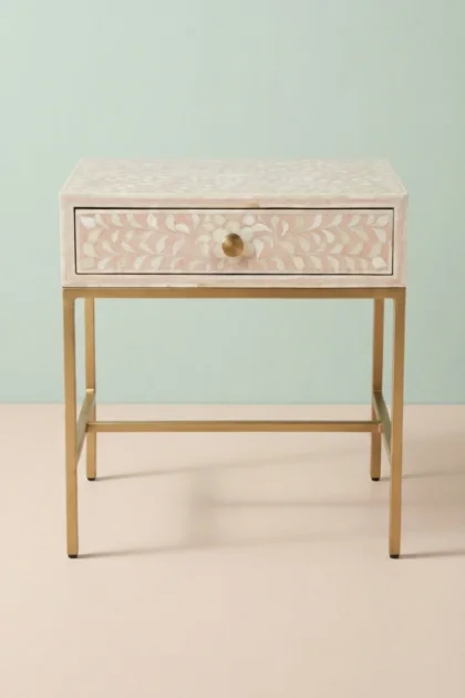 Floral Bone Inlay Nightstand 1 Drawer Pink, buy floral bone inlay nightstand, luxury floral bone inlay nightstand, handcrafted floral bone inlay nightstand, handmade floral bone inlay nightstand, bonefloral-bone-inlay-nightstand-1-drawer-pink-bedside-table-bone-inlay-furniture-floral-design-floral-pattern-flower-motif-handmade-bone-inlay-nightstand-pink-furnitur-01.webp