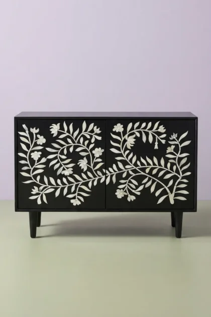 Flower Bone Inlay 2 Door Cabinet Black, buy flower bone inlay door, luxury flower bone inlay door, handcrafted flower bone inlay door, handmade flower bone inlay door, flower bone inlay door onlineflower-bone-inlay-2-door-cabinet-black-black-furniture-bone-inlay-furniture-botanical-design-chest-of-drawers-flower-pattern-handmade-bone-inlay-storage-cabinet-01.webp