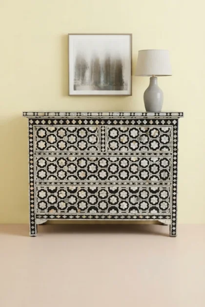 Flower Mother Of Pearl Inlay 4 Drawer Chest Black, buy flower mother pearl inlay, luxury flower mother pearl inlay, handcrafted flower mother pearl inlay, handmade flower mother pearl inlay, flowerflower-mother-of-pearl-inlay-4-drawer-chest-black-black-furniture-botanical-design-chest-of-drawers-drawers-cabinet-flower-pattern-mop-inlay-furniture-mother-of-01.webp