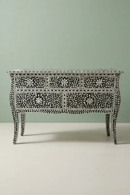 French Bone Inlay 5 Drawer Chest Black, buy french bone inlay drawer, luxury french bone inlay drawer, handcrafted french bone inlay drawer, handmade french bone inlay drawer, french bone inlay giftfrench-bone-inlay-5-drawer-chest-black-black-furniture-bone-inlay-furniture-chest-of-drawers-drawers-cabinet-handmade-bone-inlay-storage-furniture-01.webp