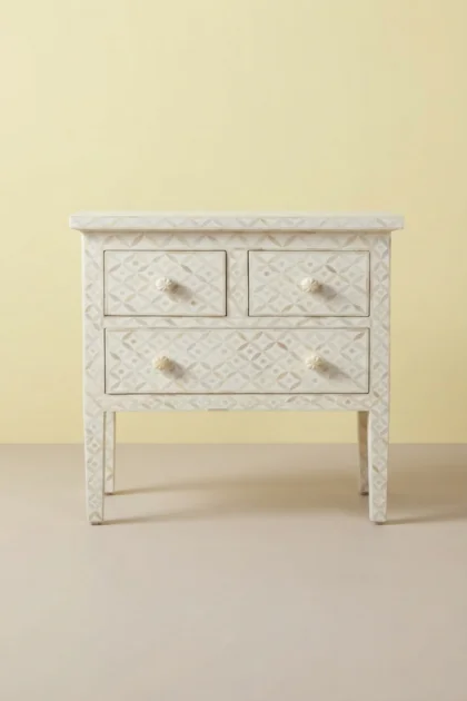 Geometric Bone Inlay 3 Drawer Nightstand White, buy geometric bone inlay drawer, luxury geometric bone inlay drawer, handcrafted geometric bone inlay drawer, handmade geometric bone inlay drawer, bonegeometric-bone-inlay-3-drawer-nightstand-white-bedside-table-bone-inlay-furniture-geometric-design-geometric-pattern-handmade-bone-inlay-nightstand-white-furnit-01.webp