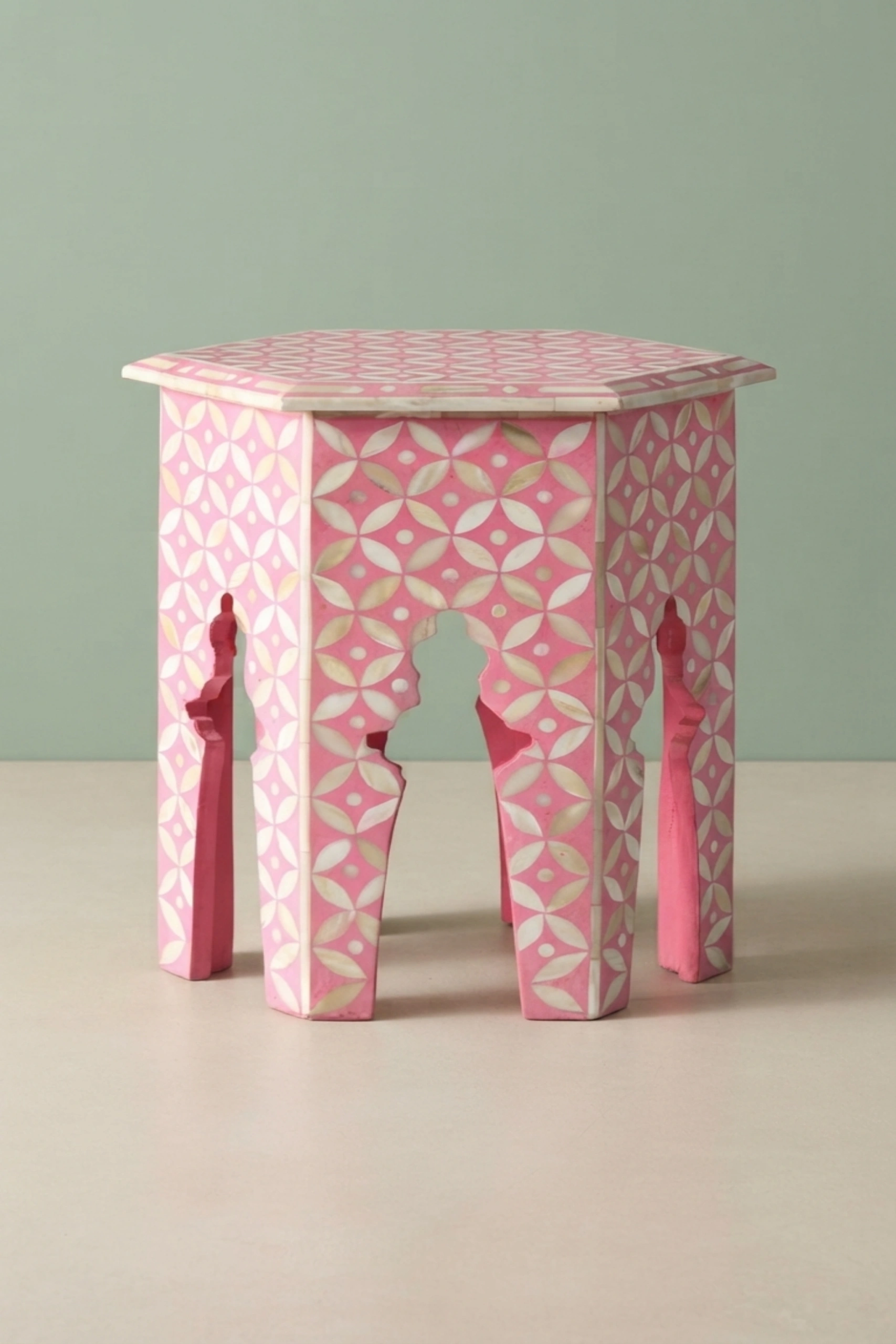 Geometric Bone Inlay Hexagonal Side Table Pink, buy geometric bone inlay hexagonal, luxury geometric bone inlay hexagonal, handcrafted geometric bone inlay hexagonal, geometric bone inlay gift, bonegeometric-bone-inlay-hexagonal-side-table-pink-bone-inlay-furniture-furniture-table-geometric-design-geometric-pattern-handmade-bone-inlay-pink-furniture-01.webp