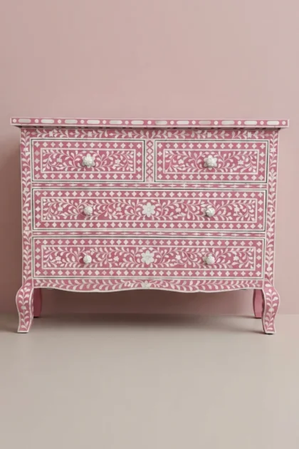 Grace Bone Inlay 4 Drawer Dresser Pink Pink Bone Inlay Chest of Drawers, buy grace bone inlay drawer, luxury grace bone inlay drawer, handcrafted grace bone inlay drawer, grace bone inlay drawer indiagrace-bone-inlay-4-drawer-dresser-pink-pink-bone-inlay-chest-of-drawers-bedroom-storage-bone-inlay-furniture-chest-of-drawers-drawers-cabi-01.webp