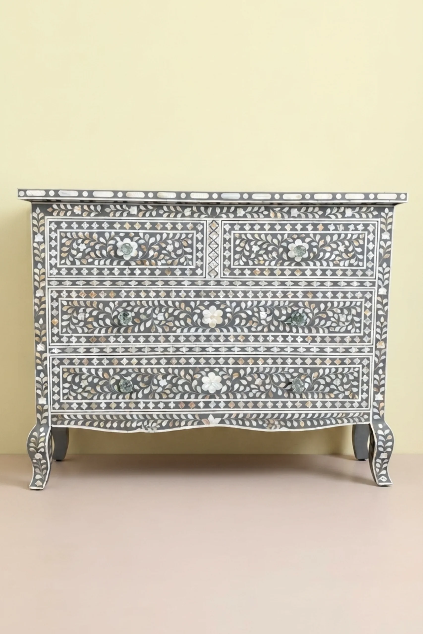 Grace Mother of Pearl Inlay 4 Drawer Dresser Grey, buy grace mother pearl inlay, luxury grace mother pearl inlay, handcrafted grace mother pearl inlay, handmade grace mother pearl inlay, grace mothergrace-mother-of-pearl-inlay-4-drawer-dresser-grey-bedroom-storage-dresser-grey-furniture-mop-inlay-furniture-mother-of-pearl-inlay-01.webp