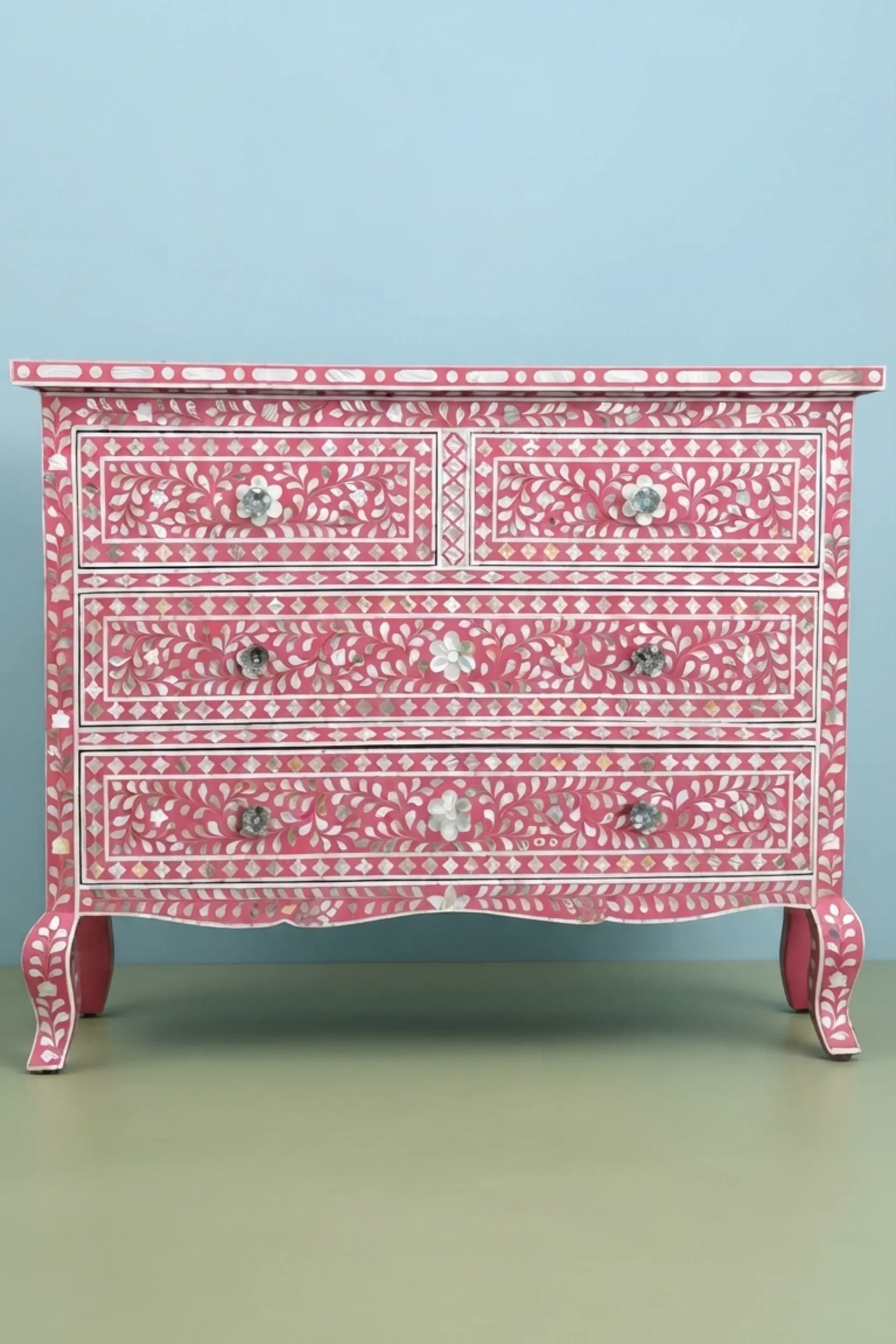 Grace Mother of Pearl Inlay 4 Drawer Dresser Pink, buy grace mother pearl inlay, luxury grace mother pearl inlay, handcrafted grace mother pearl inlay, handmade grace mother pearl inlay, grace mothergrace-mother-of-pearl-inlay-4-drawer-dresser-pink-bedroom-storage-dresser-mop-inlay-furniture-mother-of-pearl-inlay-pink-furniture-01.webp