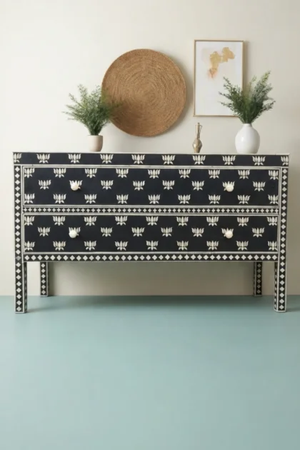 Hazel Bone Inlay 2 Drawer Sideboard Black, buy hazel bone inlay drawer, luxury hazel bone inlay drawer, handcrafted hazel bone inlay drawer, handmade hazel bone inlay drawer, hazel bone inlay gifthazel-bone-inlay-2-drawer-sideboard-black-black-furniture-bone-inlay-furniture-buffet-cabinet-handmade-bone-inlay-sideboard-01.webp