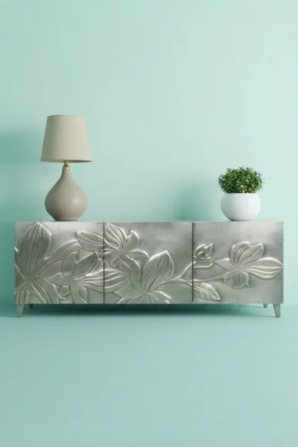 Hibiscus Embossed White Metal Sideboard, buy hibiscus embossed white metal, luxury hibiscus embossed white metal, handcrafted hibiscus embossed white metal, handmade hibiscus embossed white metalhibiscus-embossed-white-metal-sideboard-buffet-cabinet-metal-furniture-sideboard-white-furniture-white-metal-furniture-01.webp