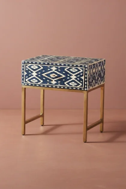 Ikat Bone Inlay Bedside 1 Drawer Indigo, buy ikat bone inlay bedside, luxury ikat bone inlay bedside, handcrafted ikat bone inlay bedside, handmade ikat bone inlay bedside, ikat bone inlay gift, ikatikat-bone-inlay-bedside-1-drawer-indigo-bedside-table-bone-inlay-furniture-handmade-bone-inlay-nightstand-01.webp