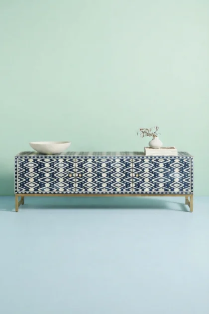 Ikat Bone Inlay Media Console Blue TV Unit, buy ikat bone inlay media, luxury ikat bone inlay media, handcrafted ikat bone inlay media, handmade ikat bone inlay media, ikat bone inlay media onlineikat-bone-inlay-media-console-blue-tv-unit-blue-furniture-bone-inlay-furniture-console-table-entryway-table-handmade-bone-inlay-media-console-tv-unit-01.webp