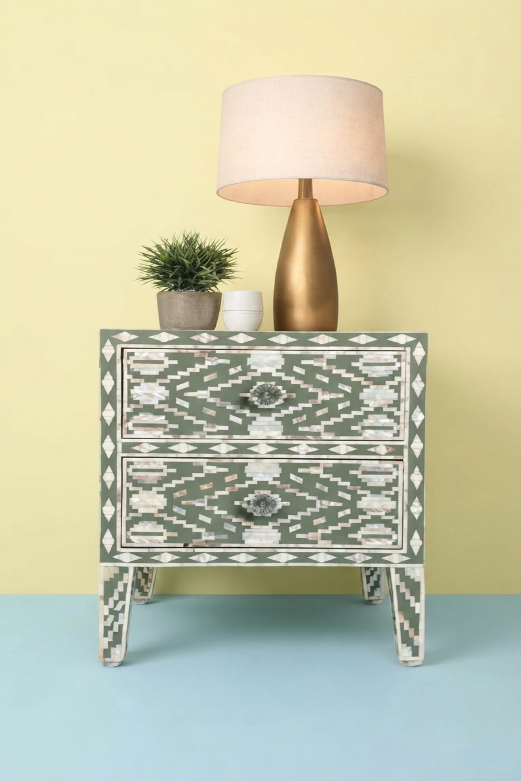 Ikat Design MOP Inlay Bedside 2 Drawer Pepper Leaf, buy ikat design mop inlay, luxury ikat design mop inlay, handcrafted ikat design mop inlay, handmade ikat design mop inlay, ikat design mop giftikat-design-mop-inlay-bedside-2-drawer-pepper-leaf-bedside-table-leaf-pattern-mop-inlay-furniture-mother-of-pearl-inlay-nature-inspired-nightstand-01.webp
