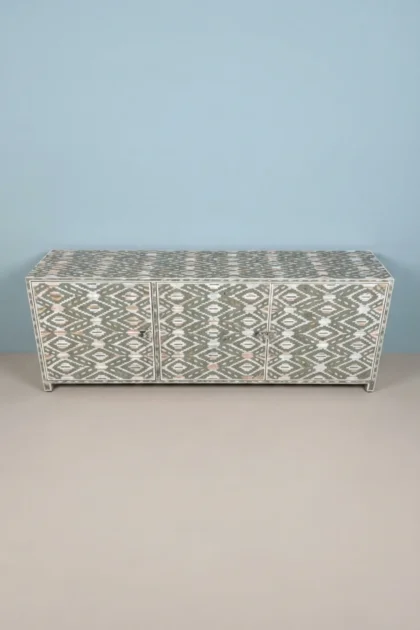 Ikat Design MOP Inlay TV Unit Wall Mounted Pepper Leaf, buy ikat design mop inlay, luxury ikat design mop inlay, handcrafted ikat design mop inlay, handmade ikat design mop inlay, ikat design mop giftikat-design-mop-inlay-tv-unit-wall-mounted-pepper-leaf-leaf-pattern-media-console-mop-inlay-furniture-mother-of-pearl-inlay-nature-inspired-tv-unit-01.webp