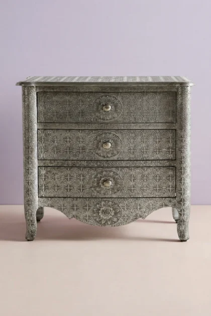 Jaden Antique White Metal Embossed 3 Drawer Bedside, buy jaden antique white metal, luxury jaden antique white metal, handcrafted jaden antique white metal, handmade jaden antique white metal, jadenjaden-antique-white-metal-embossed-3-drawer-bedside-bedside-table-metal-furniture-nightstand-white-furniture-white-metal-furniture-01.webp