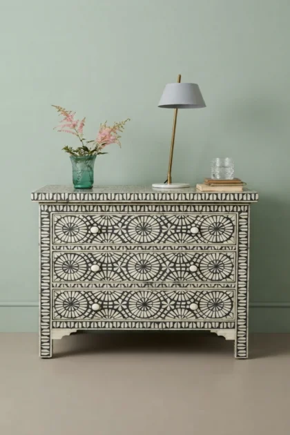 Kaleidoscope Bone Inlay Chest of 3 Drawers Black Bone Inlay Drawer Dresser, buy kaleidoscope bone inlay chest, luxury kaleidoscope bone inlay chest, handcrafted kaleidoscope bone inlay chest, bonekaleidoscope-bone-inlay-chest-of-3-drawers-black-bone-inlay-drawer-dresser-bedroom-storage-black-furniture-bone-inlay-furniture-chest-o-01.webp