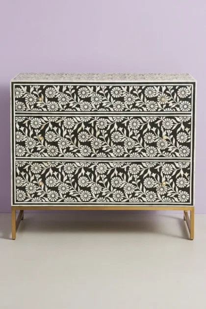Lalita Inlay Three Drawer Dresser Black, buy lalita inlay three drawer, luxury lalita inlay three drawer, handcrafted lalita inlay three drawer, handmade lalita inlay three drawer, lalita inlay, inlaylalita-inlay-three-drawer-dresser-black-bedroom-storage-black-furniture-dresser-01.webp