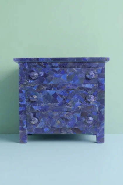 Lapis Lazuli 3 Drawer Bedside, buy lapis lazuli drawer bedside, luxury lapis lazuli drawer bedside, handcrafted lapis lazuli drawer bedside, handmade lapis lazuli drawer bedside, lapis lazuli, lapislapis-lazuli-3-drawer-bedside-bedside-table-gemstone-inlay-furniture-lapis-lazuli-stone-nightstand-semi-precious-stone-01.webp