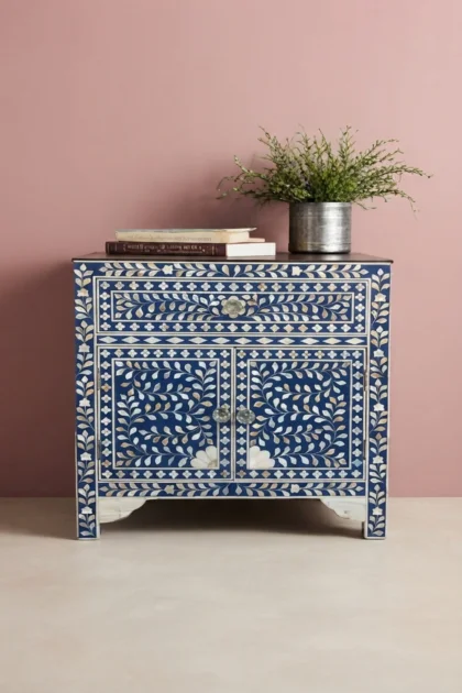 Large MOP Floral 1 Drawer 2 Door Bedside Table Blue, buy large mop floral drawer, luxury large mop floral drawer, handcrafted large mop floral drawer, handmade large mop floral drawer, large mop, moplarge-mop-floral-1-drawer-2-door-bedside-table-blue-bedside-table-blue-furniture-floral-design-floral-pattern-flower-motif-furniture-table-mop-inlay-furnit-01.webp