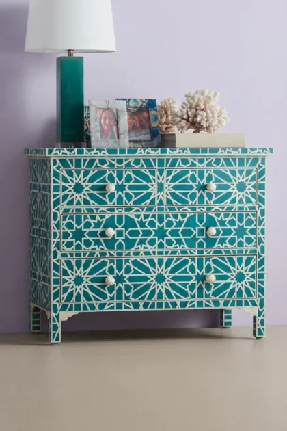 Marrakeesh Bone Inlay Chest Of 4 Drawers Green, buy marrakeesh bone inlay chest, luxury marrakeesh bone inlay chest, handcrafted marrakeesh bone inlay chest, handmade marrakeesh bone inlay chest, bonemarrakeesh-bone-inlay-chest-of-4-drawers-green-bone-inlay-furniture-chest-of-drawers-drawers-cabinet-green-furniture-handmade-bone-inlay-storage-furniture-01.webp