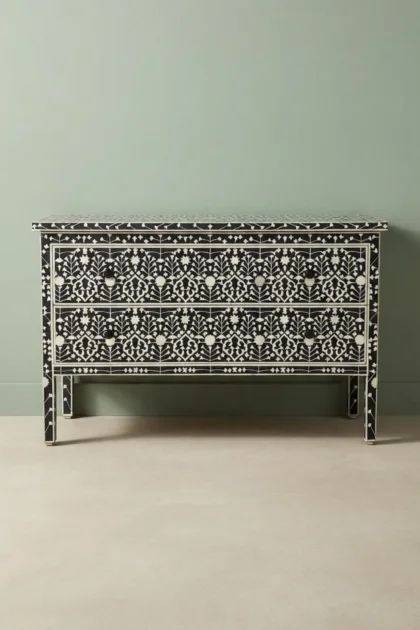 Moghul Flower Bone Inlay 2 Drawer Chest Black, buy moghul flower bone inlay, luxury moghul flower bone inlay, handcrafted moghul flower bone inlay, handmade moghul flower bone inlay, moghul flowermoghul-flower-bone-inlay-2-drawer-chest-black-black-furniture-bone-inlay-furniture-botanical-design-chest-of-drawers-drawers-cabinet-flower-pattern-handmade-bone-in-01.webp