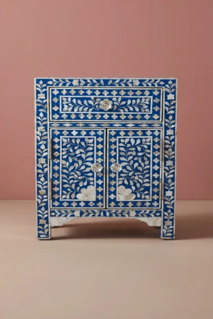 MOP Floral 1 Drawer 2 Door Bedside Table Blue, buy mop floral drawer door, luxury mop floral drawer door, handcrafted mop floral drawer door, handmade mop floral drawer door, mop floral drawer giftmop-floral-1-drawer-2-door-bedside-table-blue-bedside-table-blue-furniture-floral-design-floral-pattern-flower-motif-furniture-table-mop-inlay-furniture-mother-o-01.webp